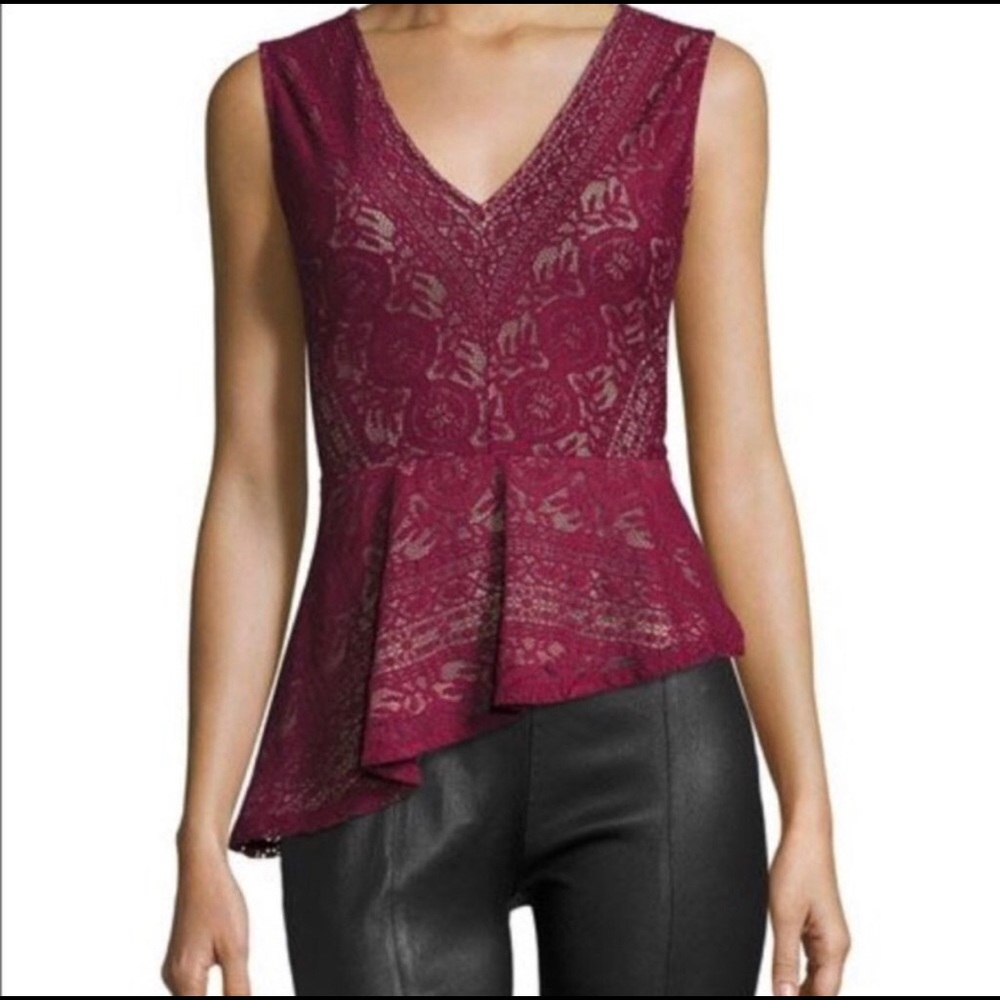 BCBG Avalon lace peplum top
